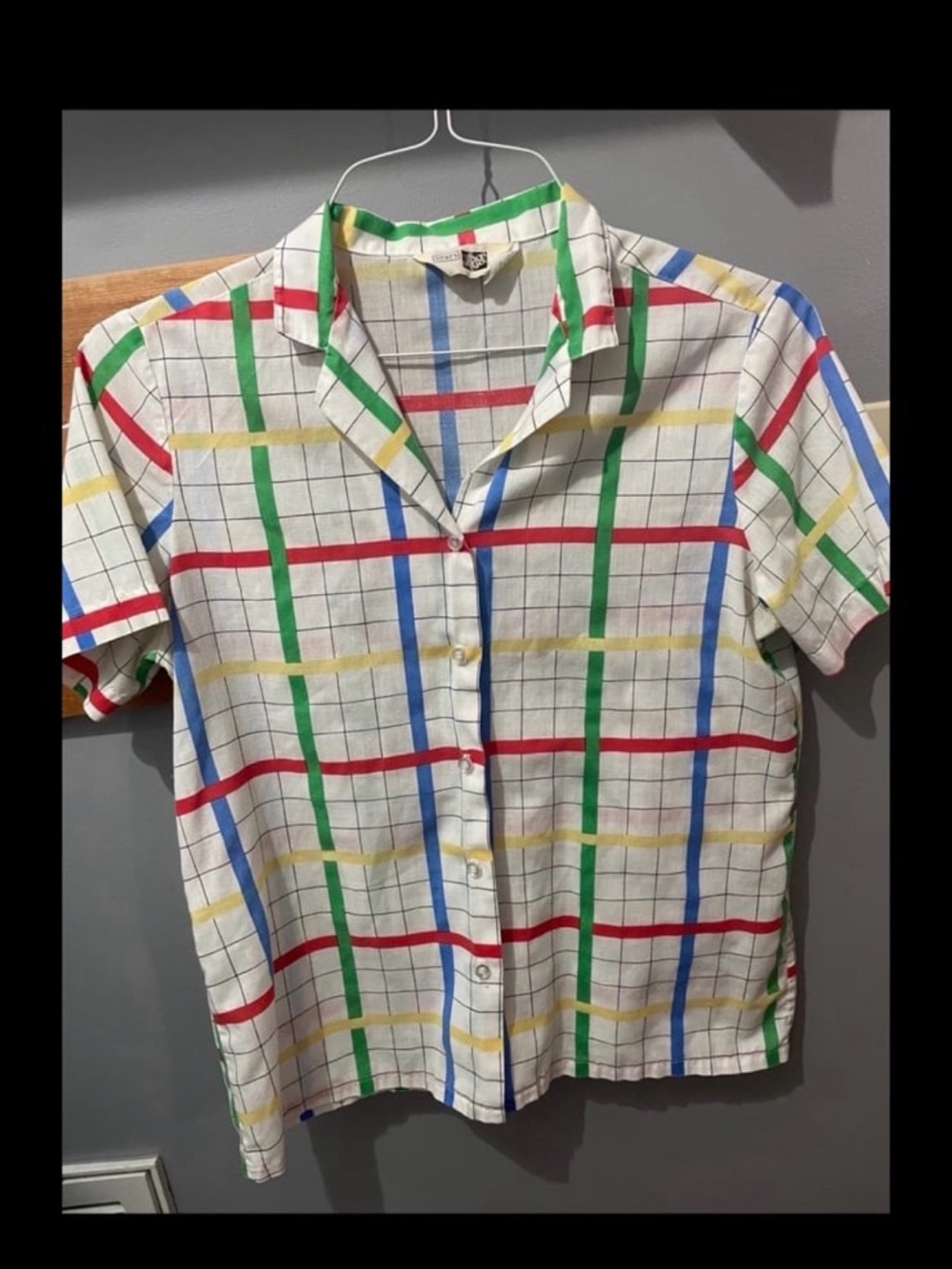 Multicolor Check Short-Sleeve Shirt - White Base VTG Sears Large